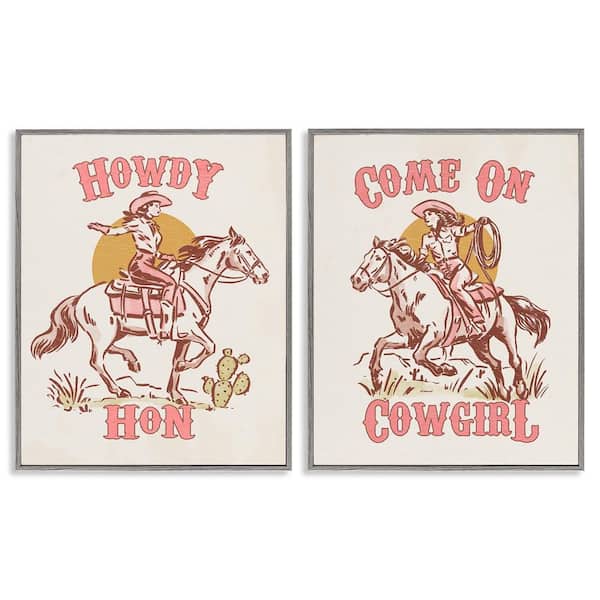 Stupell Industries Pastel Cowgirl Phrases by Victoria Barnes 2 Pieces Gray Framed Typography Giclee Art Print 30 in. x 24 in.