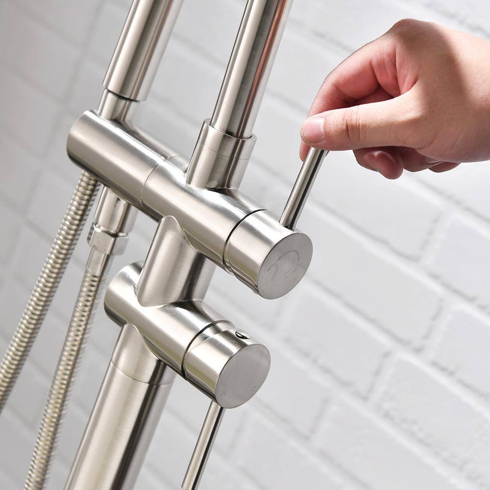 Brushed Nickel Freestanding Floor Mount Tub Filler Faucet with Handheld Shower