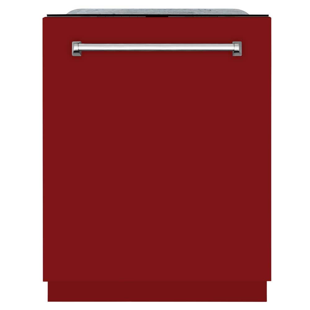 ZLINE Kitchen and Bath Monument Series 24 in. Top Control 6-Cycle Tall Tub Dishwasher with 3rd Rack in Red Gloss