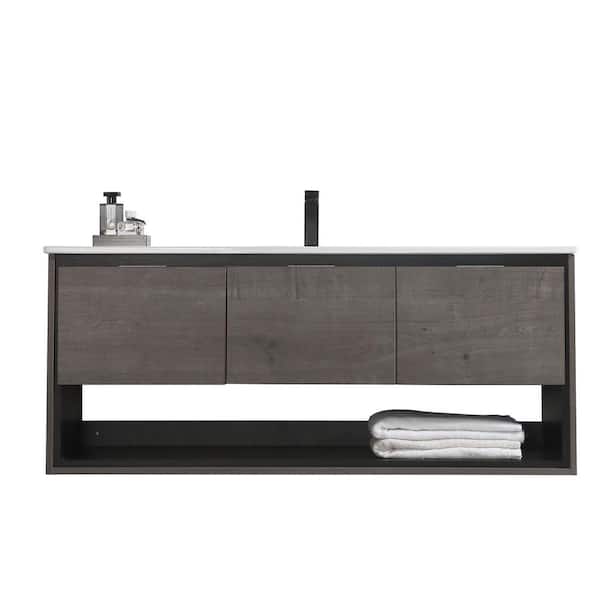 CASAINC 40 in. W x 18.3. in D. x 20.2 in. H Bath Vanity in Plaid Gray Oak with Vanity Top in White with White Basin