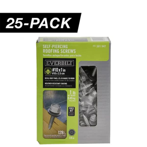 25-Pack #10 x 1 in. Hex Drive Flange Hex Head Self-Piercing Sheet Metal Screw with Neoprene Washer (25 lbs./3,200-Piece)