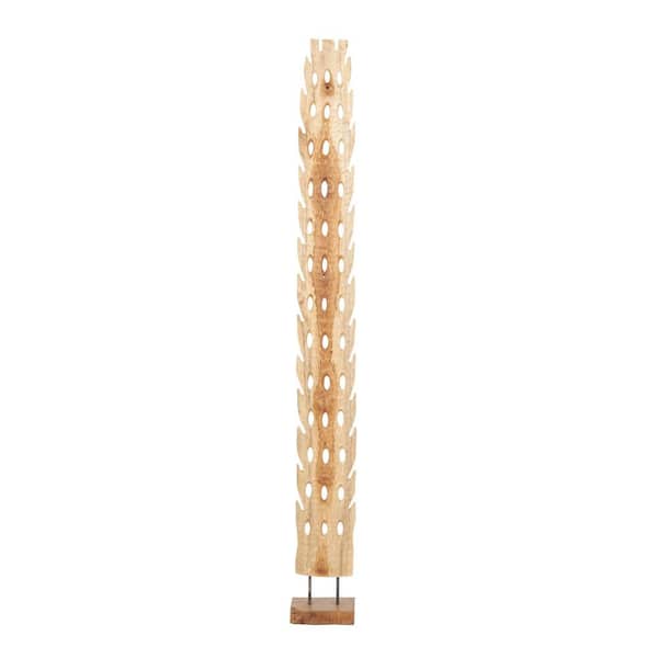 Litton Lane Brown Teak Wood Handmade Tall Floor Cutout Post Abstract Sculpture with Live Edge Base