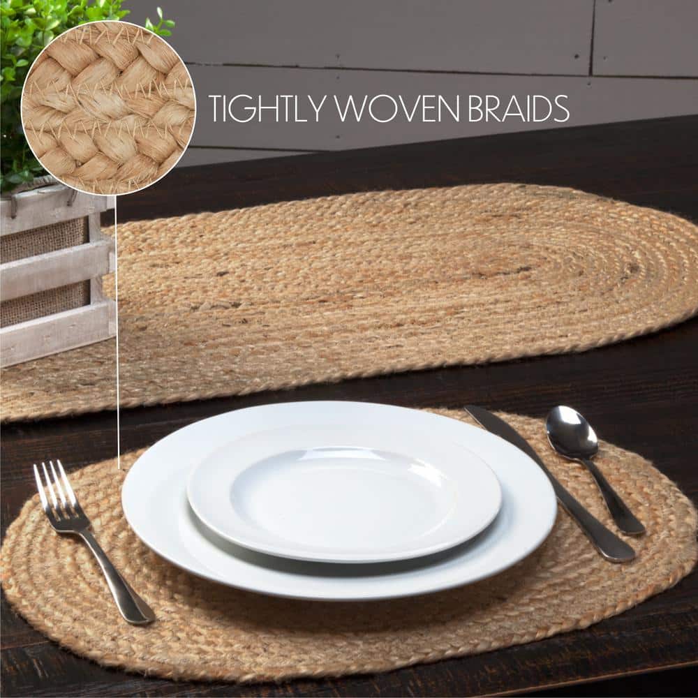 Natural Jute Oval Placemats Set of 6, 12x18 inches