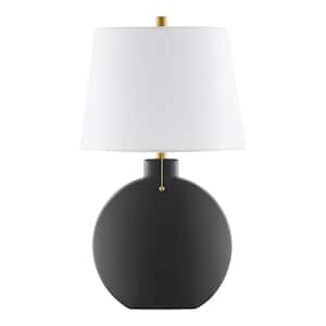 Wimbee 26.5 in. Ceramic Black Indoor Table Lamp with White Fabric Shade