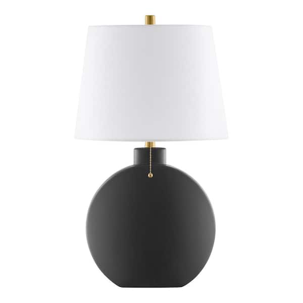Hampton Bay Wimbee 26.5 in. Ceramic Black Indoor Table Lamp with White Fabric Shade