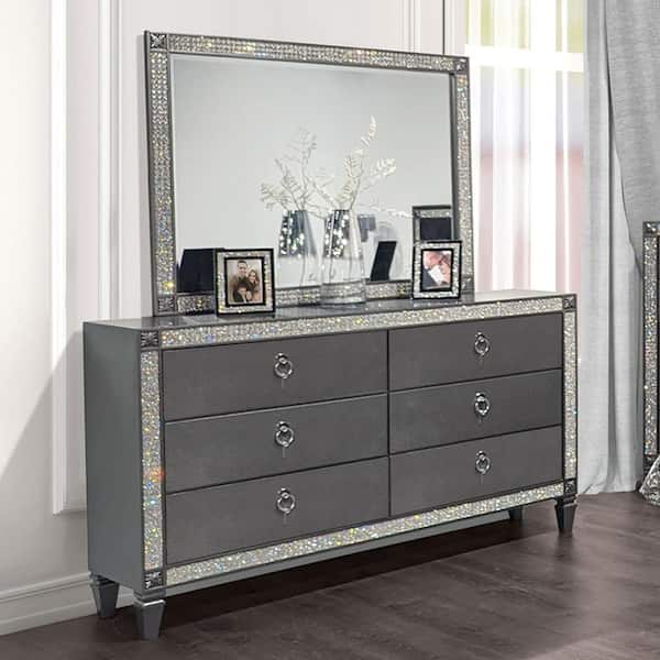 Furniture of America Augenst Gray 6-Drawer 63 in. Dresser with Mirror