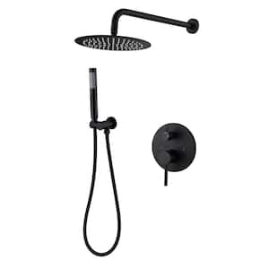 Single-Handle 2-Spray Round Shower Faucet in Matte Black Rainfall and Full Shower Set