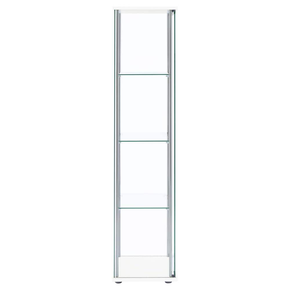 Sleek White and Chrome 4-Shelf Tall Curio Cabinet