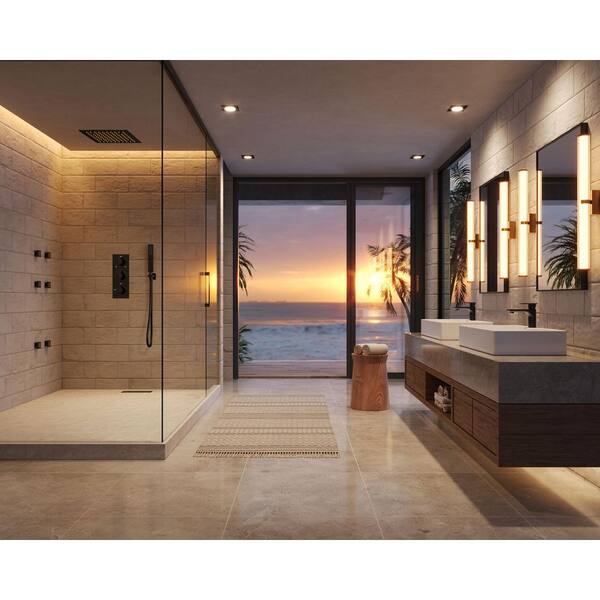 12 in. Thermostatic LED Ceiling Mount Square 3-Handle 3-Spray Shower Faucet 2.5 GPM with Body Spray in Matte Black