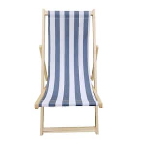 Unfinished Wood Frame Poplar Wood Outdoor Lounge Chair Sling Chair in Blue Stripe