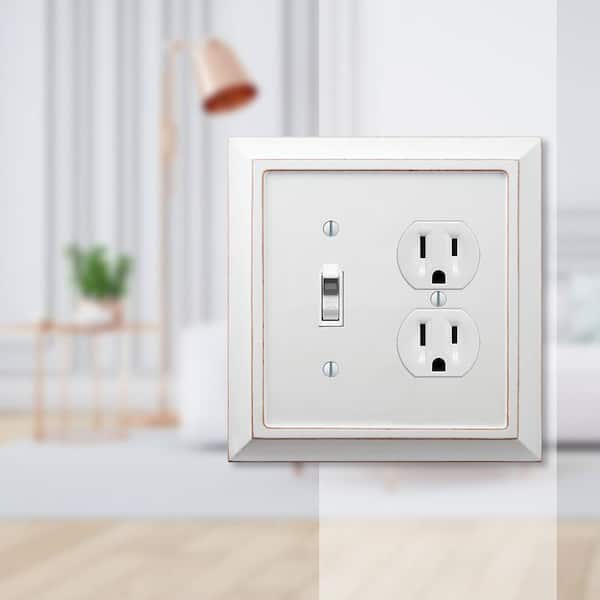 Savannah 2 Gang 1-Toggle and 1-Duplex Wood Wall Plate - White