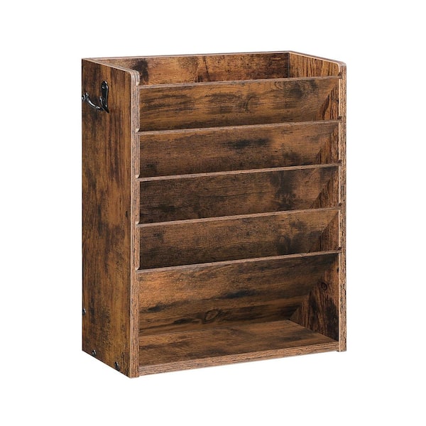 Rustic Brown 12. 8 in. x 5.5 in. Wooden Vertical Magazine Rack