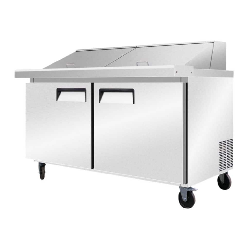 60 in. 16.6 cu. ft. Commercial Sandwich Prep Table Mega Top Two Door Refrigerator in Stainless Steelï¼Œ24 pans