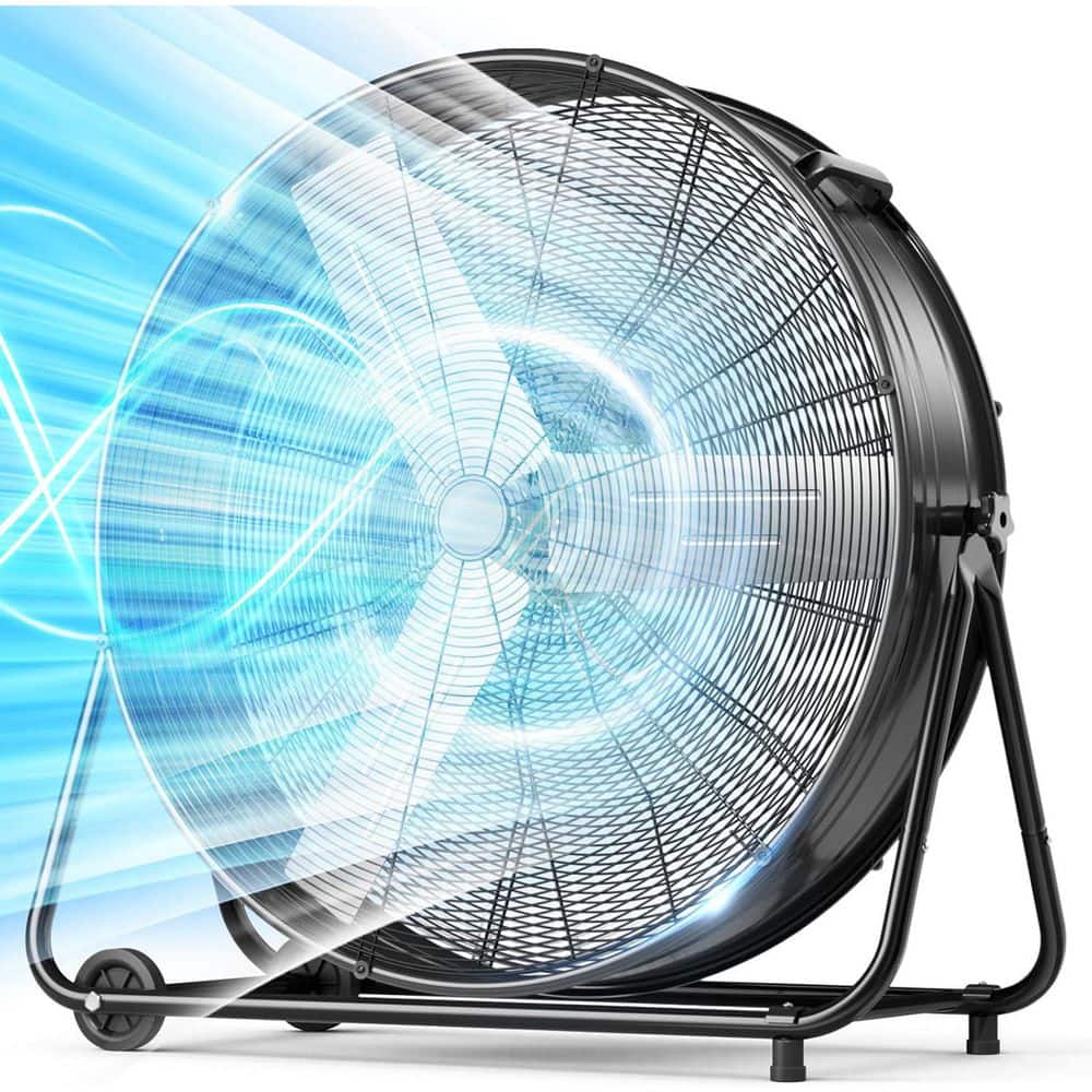 Atemomen 36 in. Black Industrial Drum Fan High Velocity 3-Speed Heavy Duty Air Circulator with 360° Tilt for Warehouse, Garage