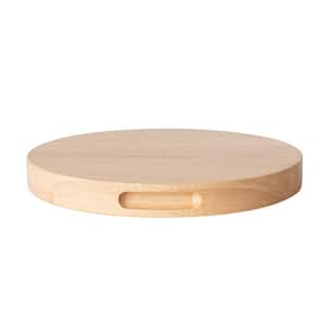 14.76 in. Natural Brown Round Rubberwood Cheese and Cutting Board with Handles
