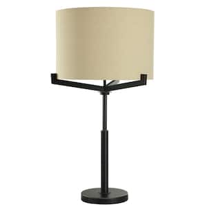 31.5 in. Brushed Black, Beige Candlestick Task and Reading Table Lamp for Living Room with Beige Linen Shade