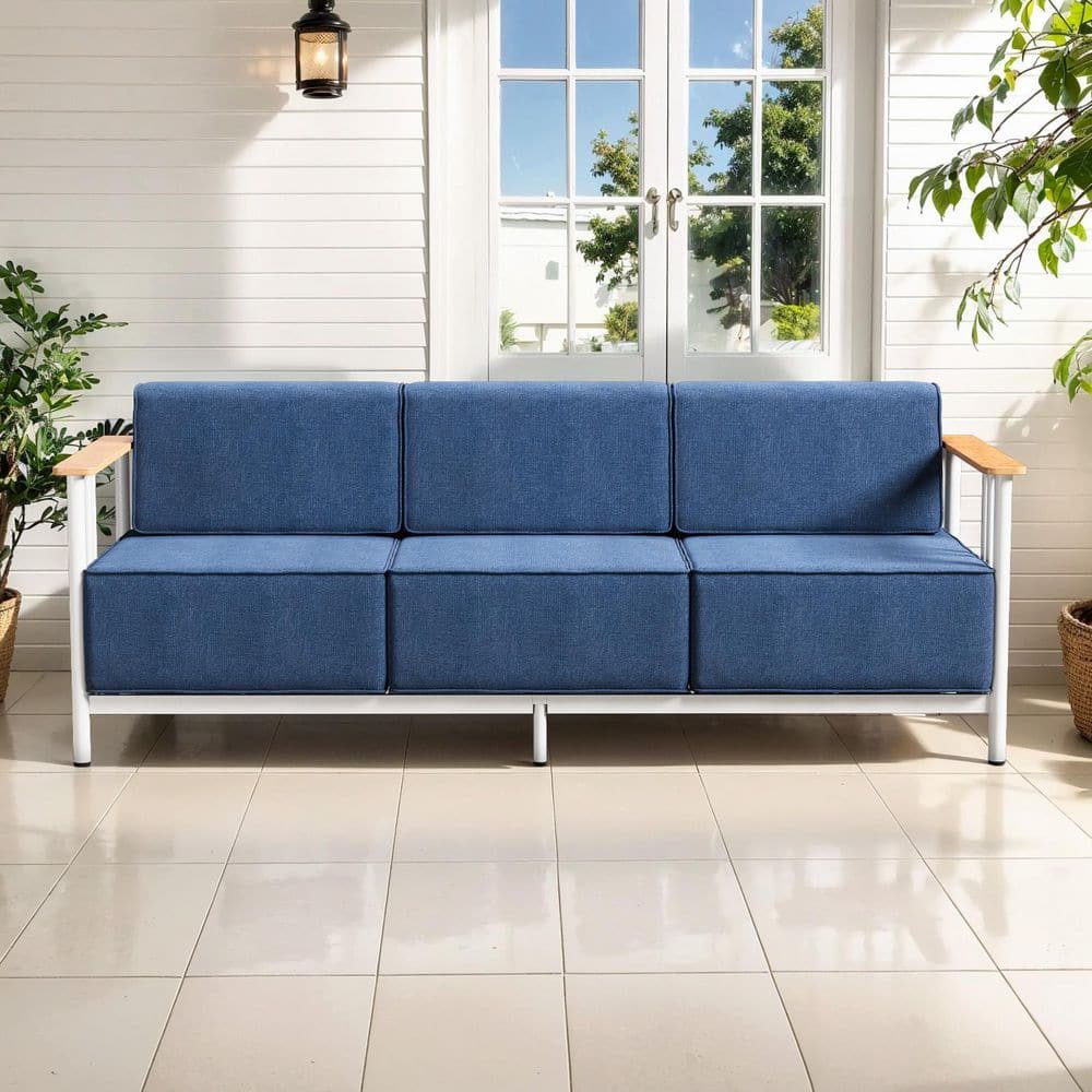 Arcadia White Metal Outdoor 3-Seat Couch with 10 in. Thick Navy Blue Box-Edge Cushions price history on PriceWatchPro