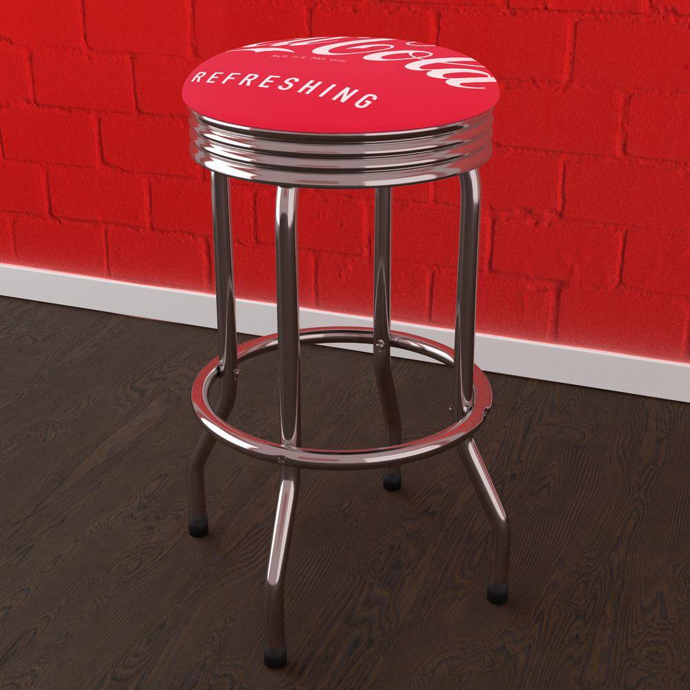 CocaCola Vintage 29 in. Red Backless Metal Bar Stool with Vinyl Seat