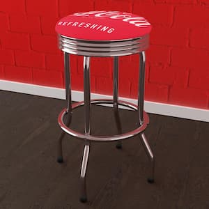 Coca-Cola Vintage 29 in. Red Backless Metal Bar Stool with Vinyl Seat