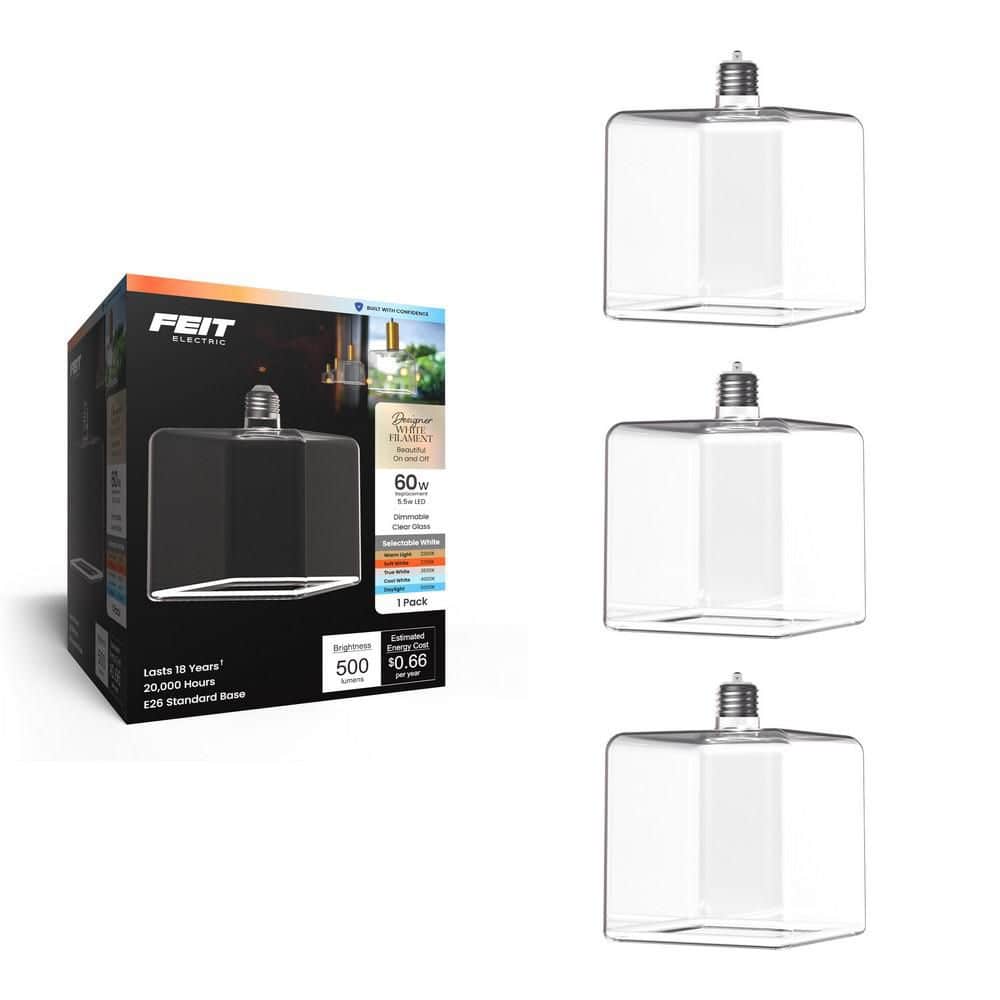 Used Light Bulbd Feit Electric 60-Watt Equivalent Cube Dimmable Oversized Clear Glass ...
