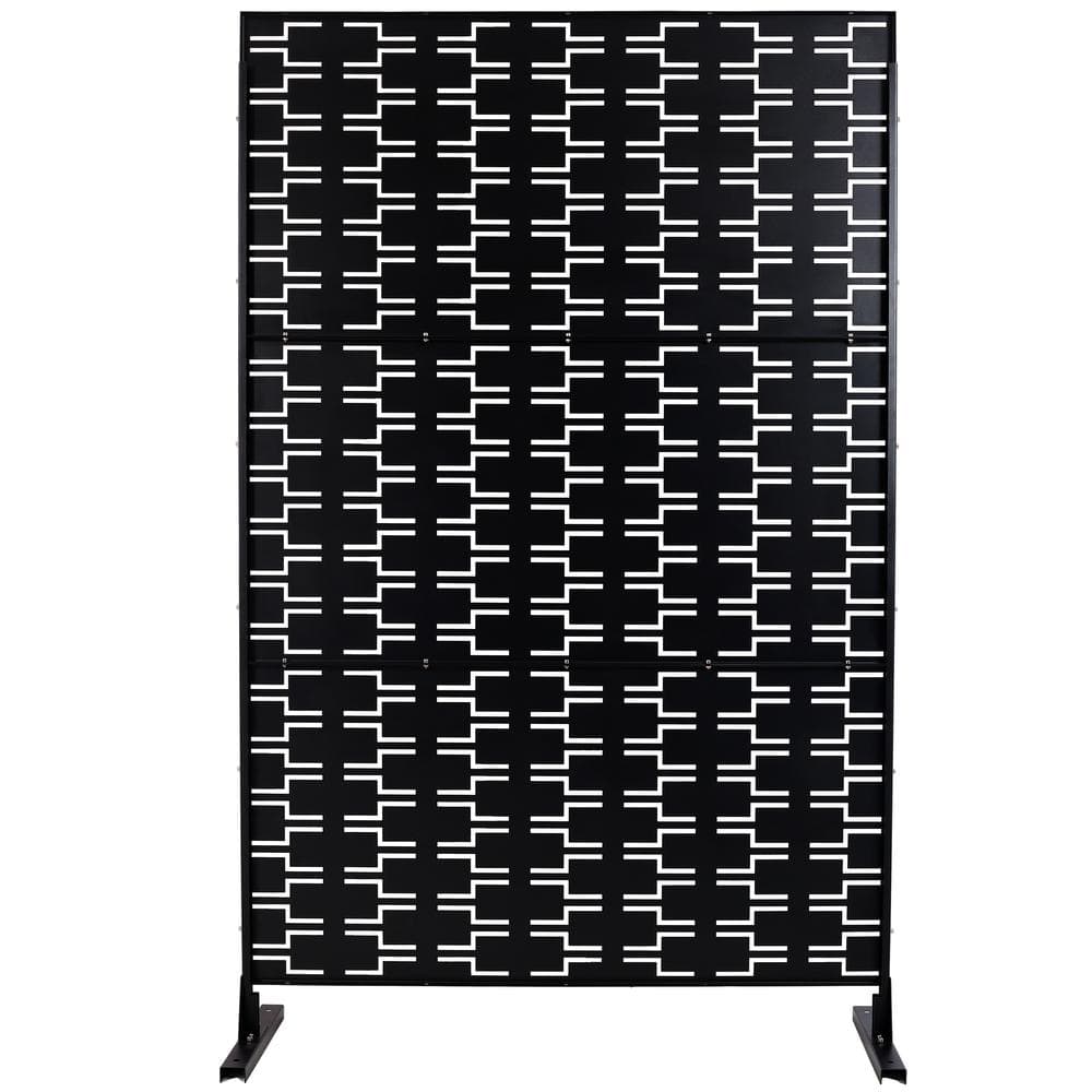 Black 76 in. Steel Garden Fence Outdoor Privacy Screen Freestanding Privacy