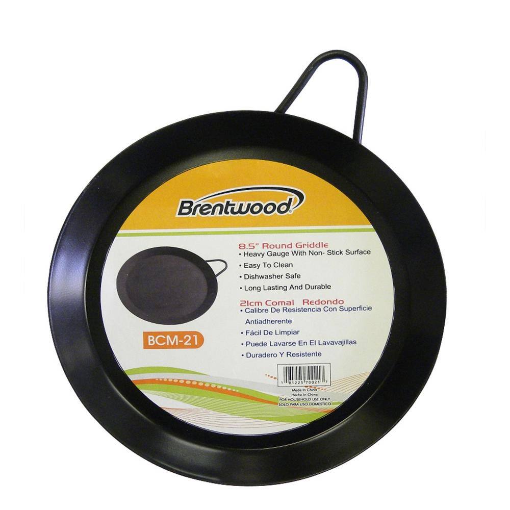 Brentwood 8.5'' Black Carbon Steel Non-Stick Round Griddle