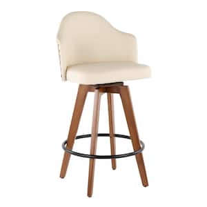 Ahoy 26 in. Walnut and Cream Faux Leather Counter Stool with Nailhead Trim
