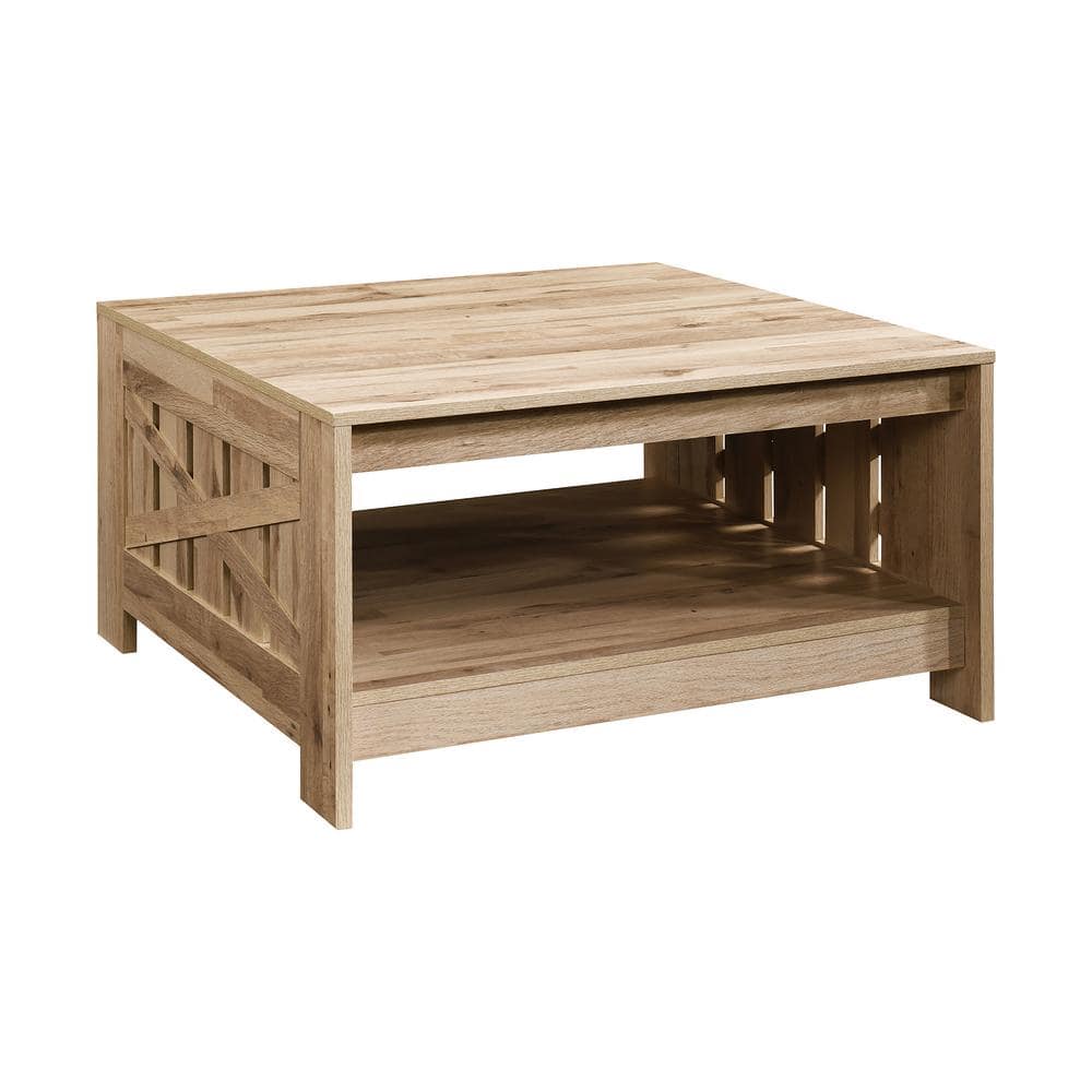 Rustic Oak Square Wood Coffee Table with Shelf