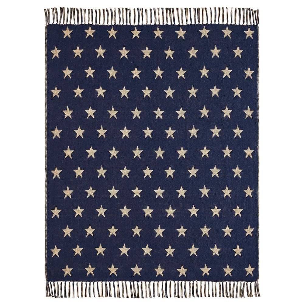 Navy Star Jacquard Woven Cotton Throw Blanket 50x60