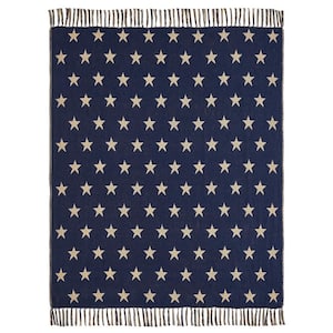 My Country Navy, Khaki Jacquard Stars Woven Cotton Blend 50 x 60 Throw Blanket