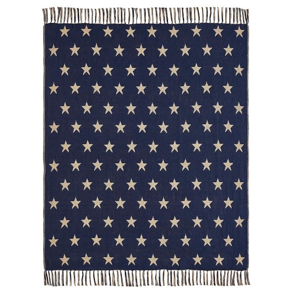 VHC BRANDS My Country Navy, Khaki Jacquard Stars Woven Cotton Blend 50 x 60 Throw Blanket