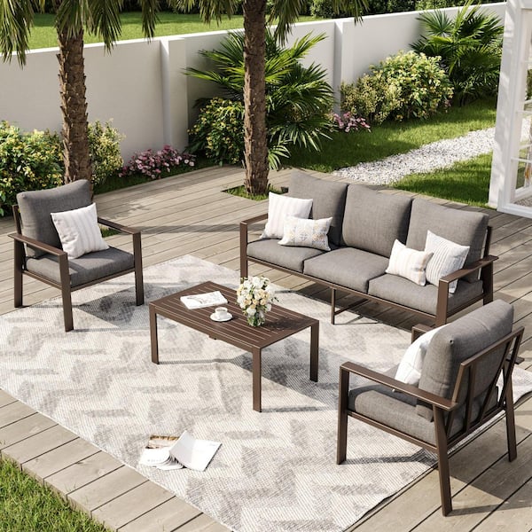 4-Piece Metal Patio Conversation Set with Gray Cushions
