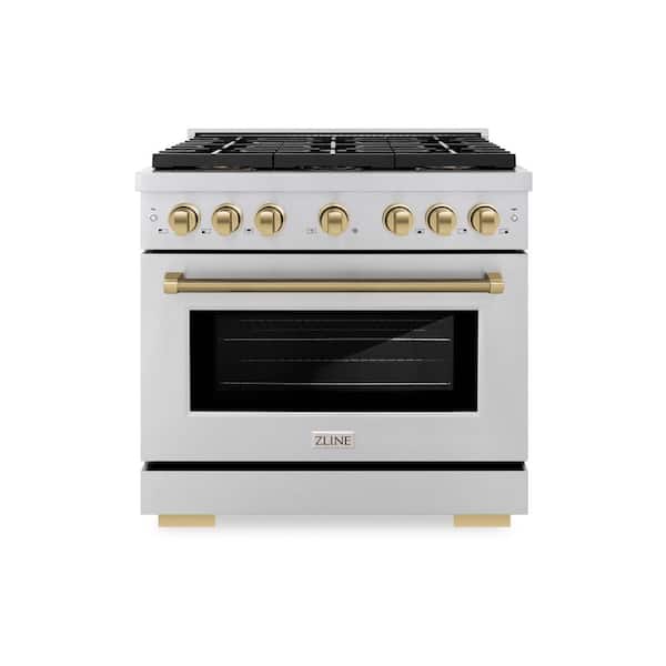 Autograph 36 in. Paramount Gas Range with 6 Burner DuoPro Cooktop and Gas Oven in Stainless Steel w/ Bronze Helix Handle