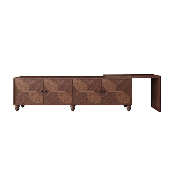 Unbranded Walnut TV Stand Fits TVs up to 50 to 90 in. 70-90 in. Extendable Entertainment Center w/ Storage and Shelves TV Console