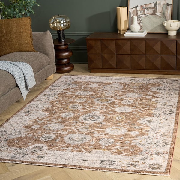 Vintage Rosewood 6 ft. x 9 ft. Rust/Ivory Gray Distressed Oriental Area Rug