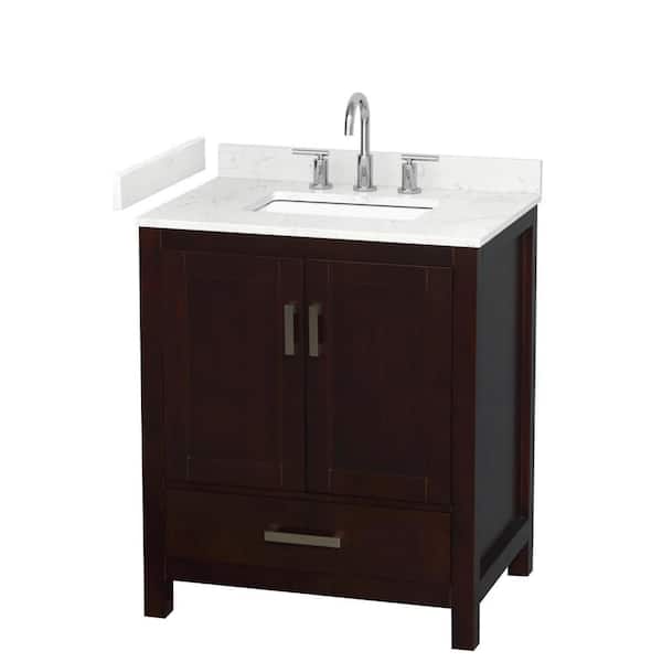 Sheffield 30 in. Single Freestanding Espresso Bath Vanity with Carrara Cultured Marble Top