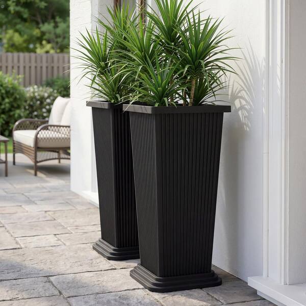 TUYOHW Extra Tall Plastic Planters-Black Indoor and Outdoor Square Pots (11  in. L x 11 in. W x 24 in. H) (2-Pack) RW-WXX-HP-277 - The Home Depot