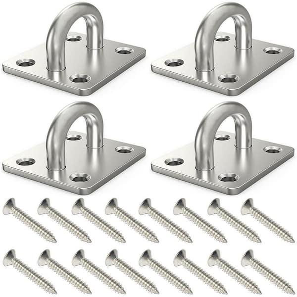 0.16 ft. Stainless Steel Ceiling Anchor Hooks, Marine Hardware Hooks and Pad Eyes Plate with Screws (4-Pack)