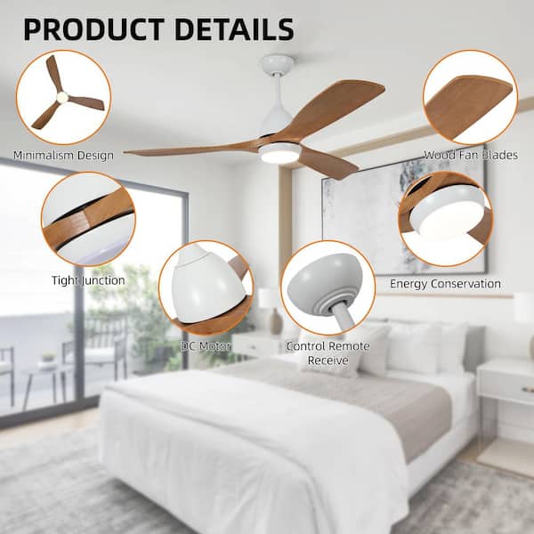 Jushua 52 in. Indoor White Downrod Mount Ceiling Fan with