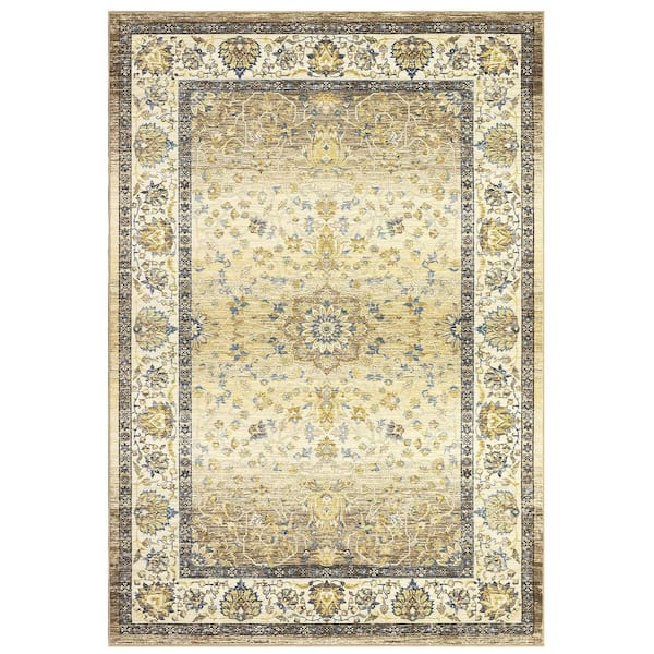 Soft Vintage Distressed Carpet Short Pile Non-slip Rug Washable Printed Rug Living Room Decorative Rug Yellow 8X10ft
