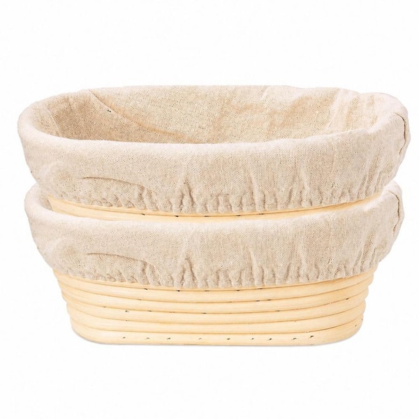 Green Rattan Oval Bread Proofing Basket Set with Liners, 2-Piece, 10 in. for Sourdough Baking and Fermentation