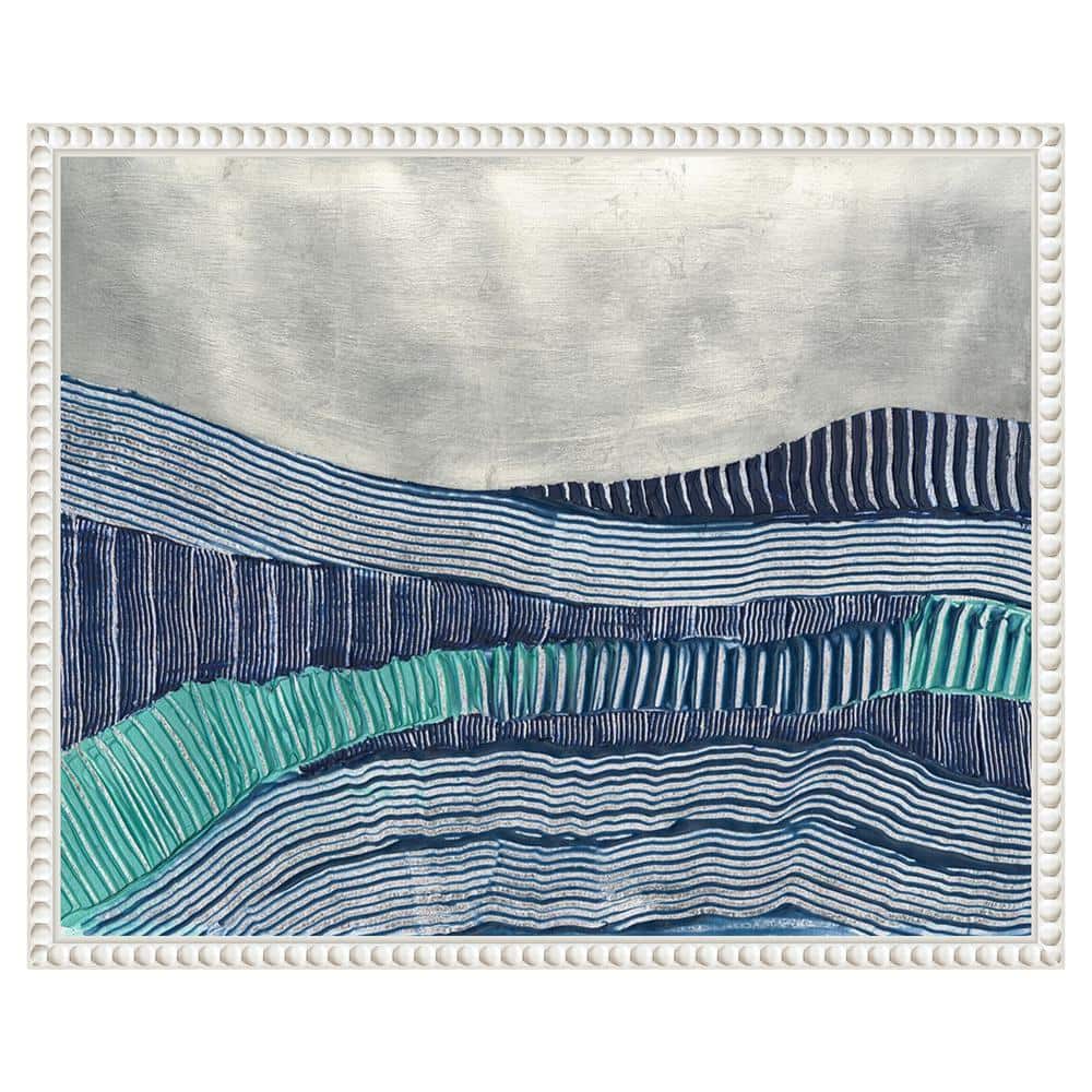 Cold Stream I Abstract Blue and Green Canvas Print with White Frame