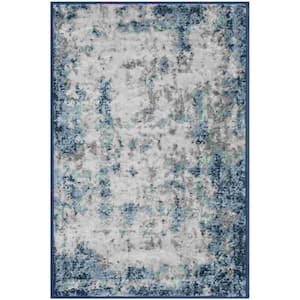 Abstract Indoor 5 ft. x 7 ft. Area Rug Non-Shedding Stain Resistant Mat in Blue