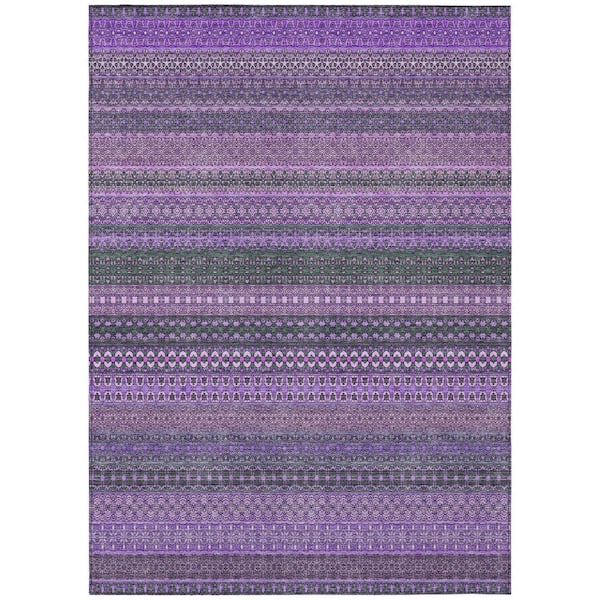 Purple 3 ft. x 5 ft. Woven Striped Polyester Rectangle Indoor/Outdoor Area Rug