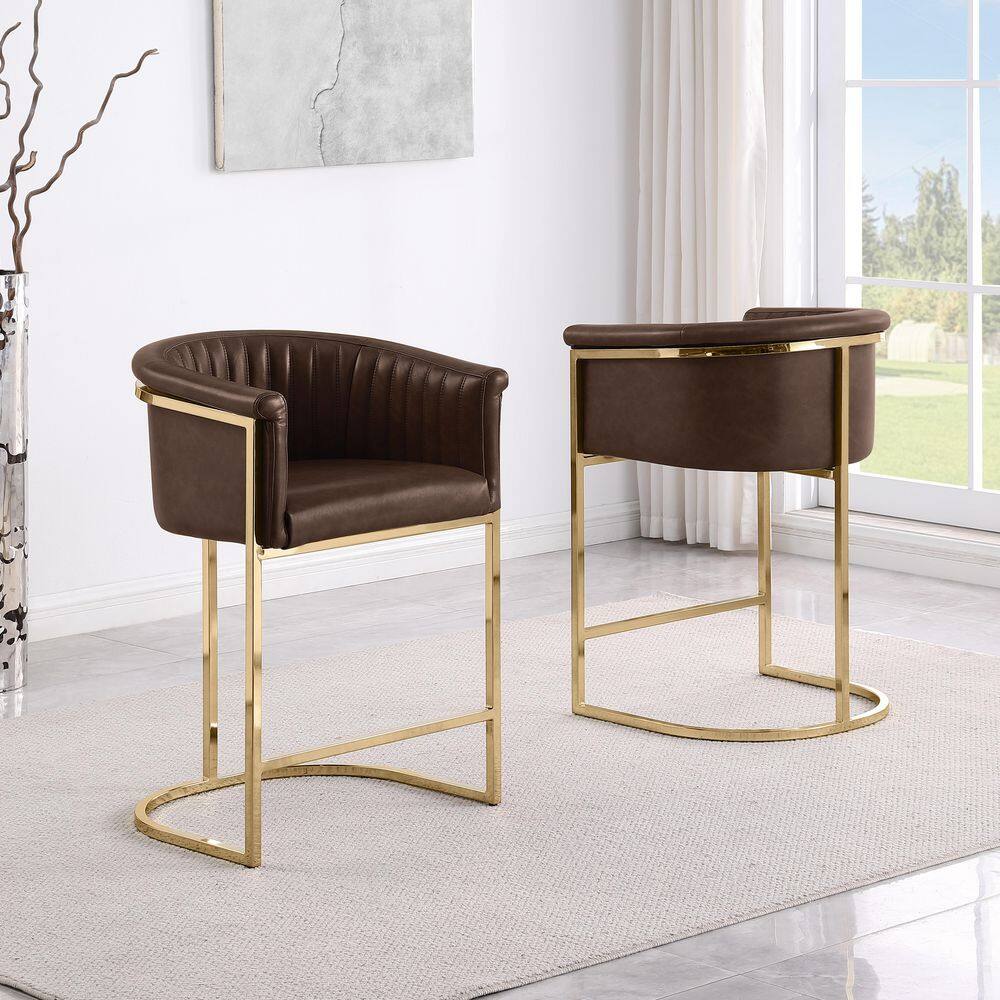 Jolene 33 in. H Espresso Color Low Back Gold Metal Frame Counter Stool With Leath-Aire Upholstery Set of 2 price history on PriceWatchPro