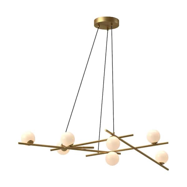 KUZCO Amara 54 in. 6-Light 33-Watt Brushed Gold/Glossy Opal Glass Integrated LED Chandelier