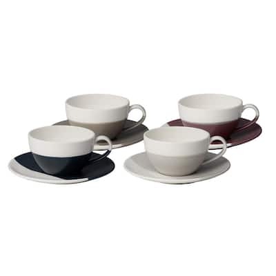 Coffee Studio 9 oz. Mixed Colors Porcelain Cappuccino Cup and Saucer (Set of 4)