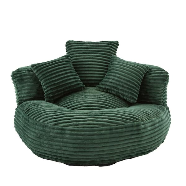 Emerald Corduroy Oversized (42.52 x 42.52 x 20.47 in.) Bean Bag with 3 Pillows & Armrest, Memory Foam Filler