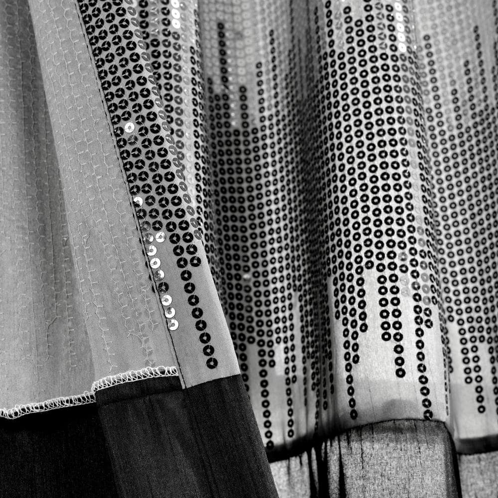 Black Faux Silk Light-Filtering Sequin Curtain Panel
