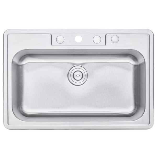 Topmount Drop In Stainless Steel 33 in. x 22 in. x 9 in. Deep 4 Faucet Holes Single Bowl Kitchen Sink with Accessories